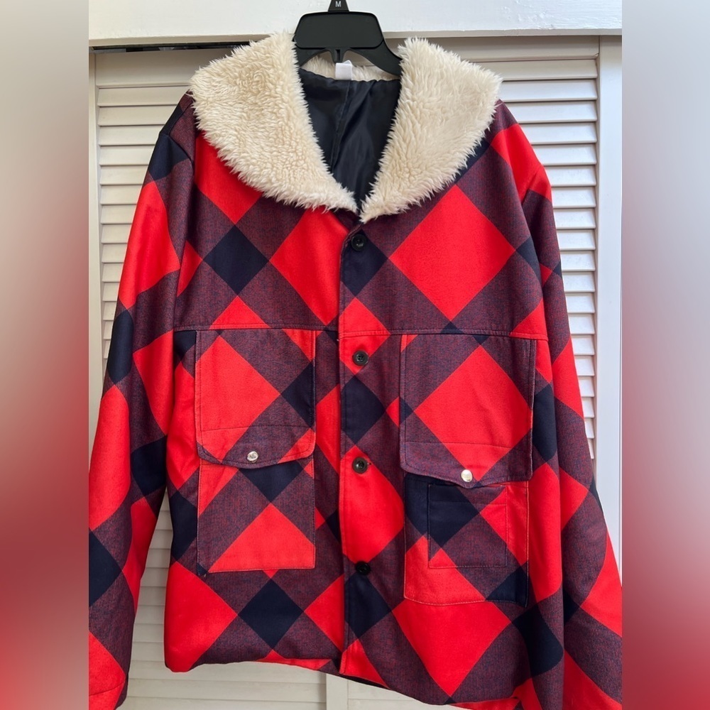 Women’s 2XL CHICYEA Red and Black Plaid Jacket